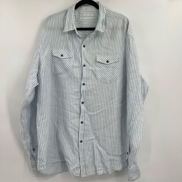 Ernest Sewn Blue White Stripe Patrick Assaraf Casual Button Down Shirt Size 5 - Picture 1 of 7